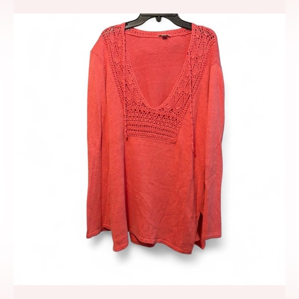 J. Jill Coral Crochet V-Neck Sweater
